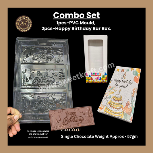 Happy Birhday Combo Pack | Chocolate Bar Box | Happy Birthday Print Bar Box | PVC Happy Birthday Bar Mould | Chocolate Mould