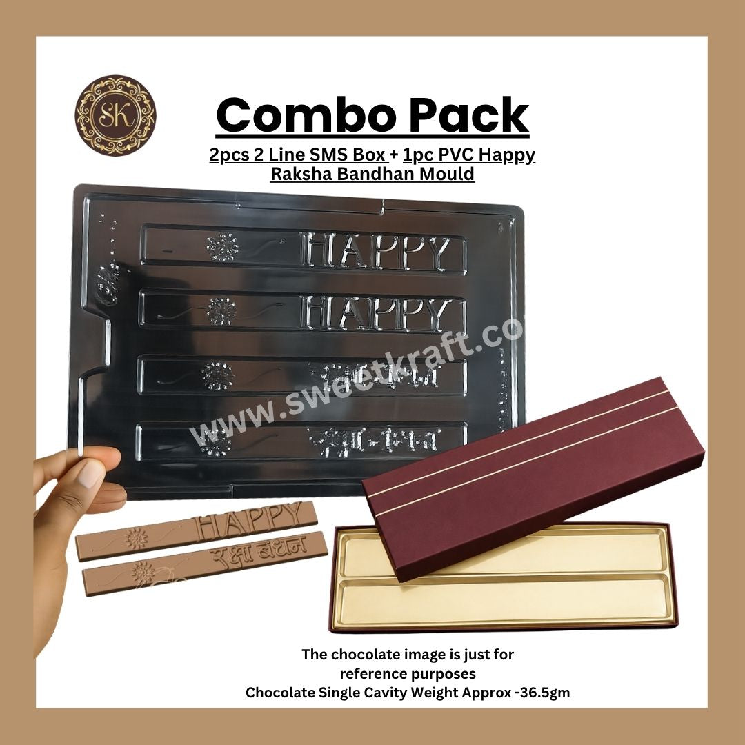 SMS Combo Pack | Happy Raksha Bandhan Mould | 2 Line SMS Box | PVC SMS Mould | Chocolate Mould & Brown 2 line SMS Box