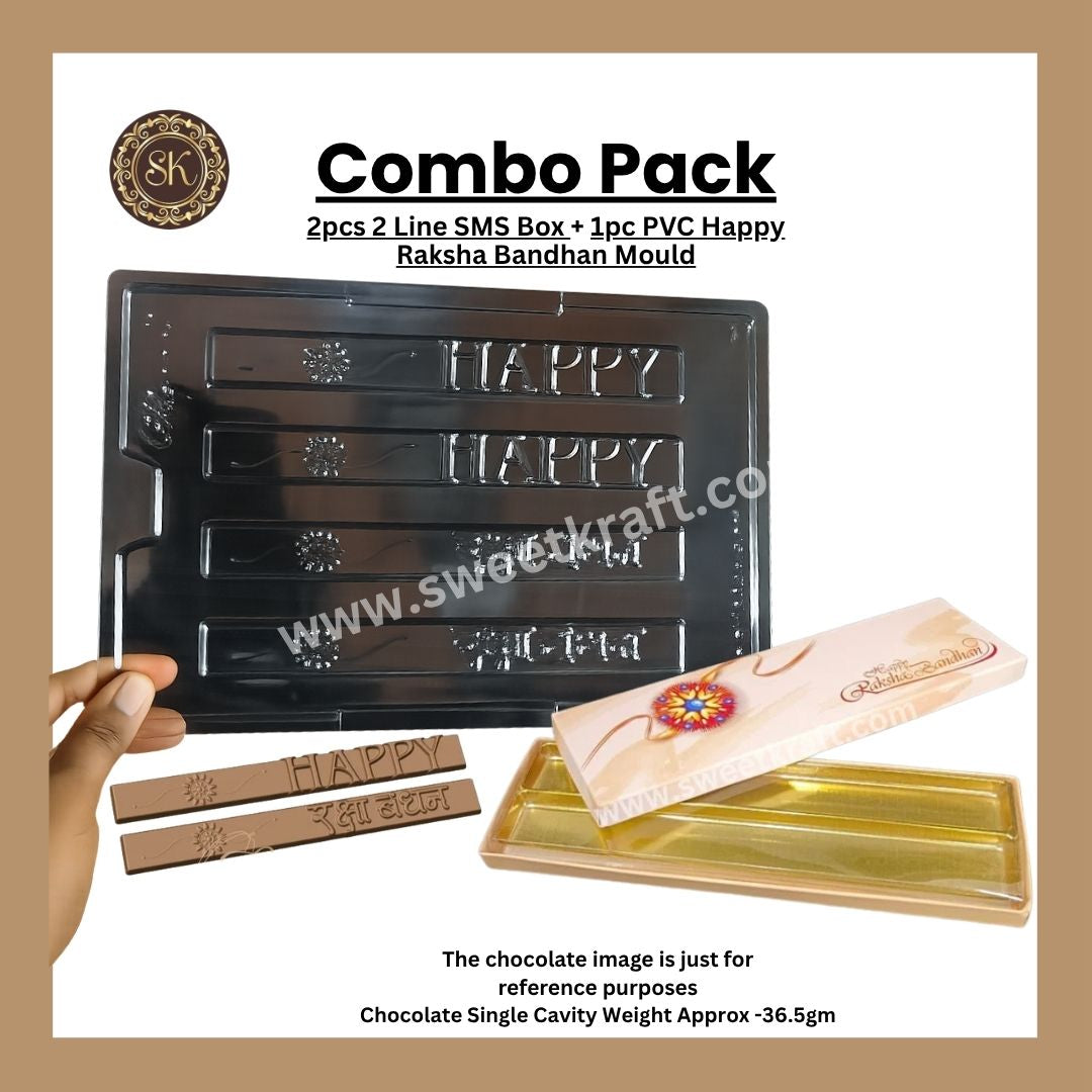 SMS Combo Pack | Happy Raksha Bandhan Mould | 2 Line SMS Box | PVC SMS Mould | Chocolate Mould & White 2 line SMS Box