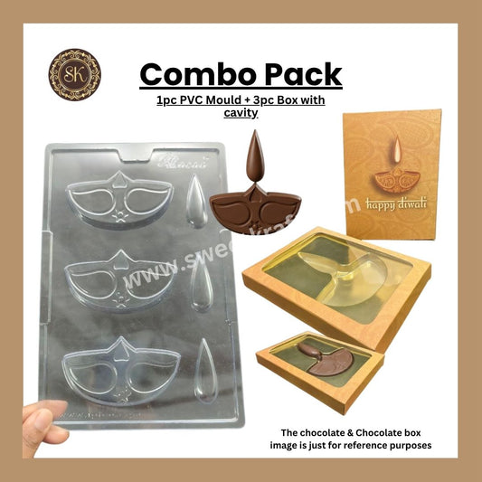 Diya Diwali Greeting Box | Brown Colour Print Box | PVC Diya Mould | Chocolate Mould | Plastic Mould | Combo Pack