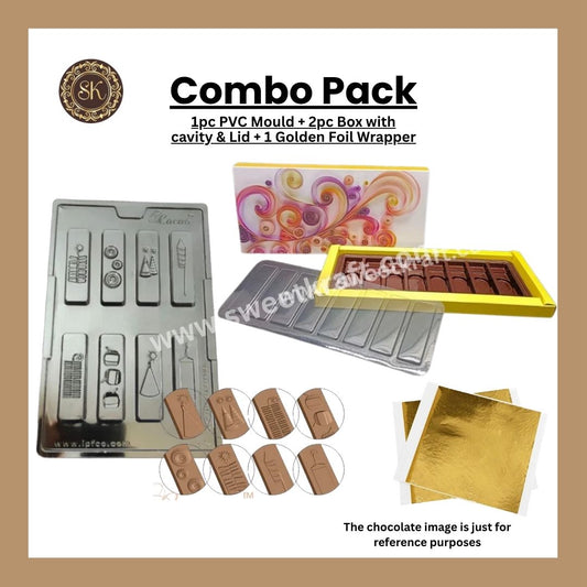 8 Cavity Q Bar Box | Cracker Box | PVC Cracker Mould | Foil Wrapper | Chocolate Mould | Plastic Mould | Yellow Colour | Combo Pack