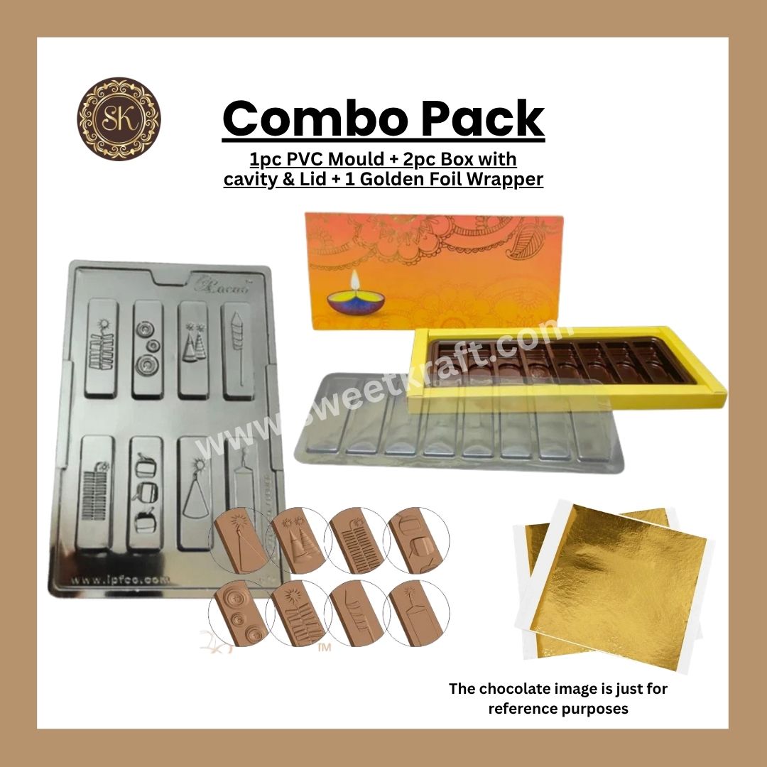 8 Cavity Q Bar Box | Cracker Box | PVC Cracker Mould | Foil Wrapper | Chocolate Mould | Plastic Mould | Orange Colour | Combo Pack