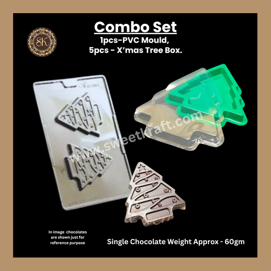 Christmas Gift | Xmas Combo Pack | Mini Xmas Tree Chocolate Box | Cacao PVC Mould | Plastic Chocolate Box | Green Colour