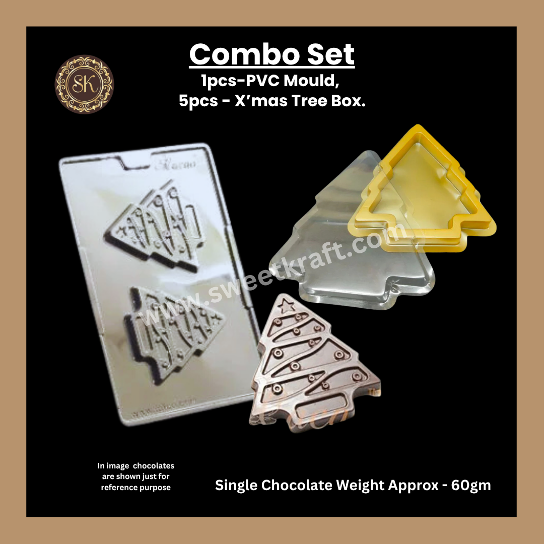 Xmas Combo Pack | Mini Xmas Tree Chocolate Bar Box | Cacao PVC Mould | Plastic Chocolate Box | Yellow Colour