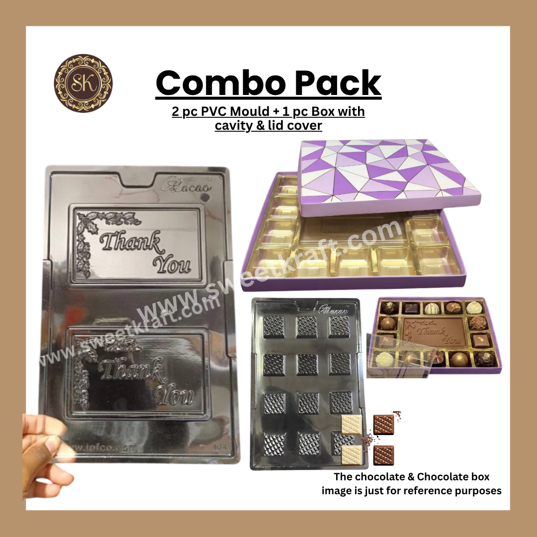 20 Cavity Occasion Combo Pack | Thank You PVC Mould | Square PVC Mould | Chocolate Box