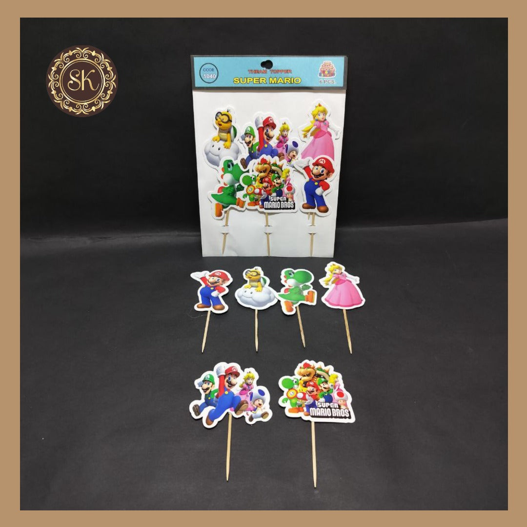 Theme Cake Toppers - 6pcs, Happy Birthday Cake Toppers | Party Cake Toppers | Super Mario Bros Cake Toppers. Sweetkraft | Baking supplies