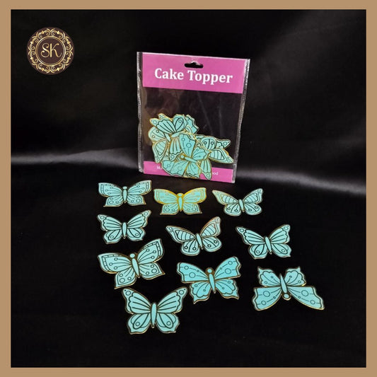 Cake Topper | Golden Foil Butterfly | Cake Decoration | Blue Colour butterfly - 10 Pieces of pack Sweetkraft | Baking supplies