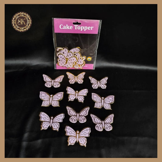Cake Topper | Golden Foil Butterfly | Cake Decoration | Lavender Colour butterfly - 10 Pieces of pack Sweetkraft | Baking supplies