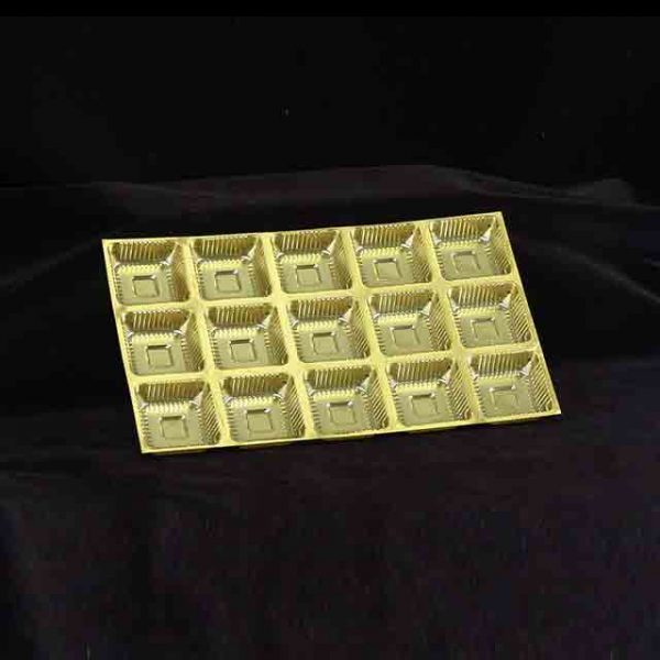 15 cavity golden tray 5*3 - (Pack of 10) Sweetkraft | Baking supplies