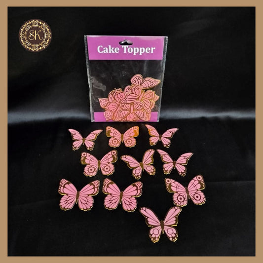 Cake Topper | Golden Foil Butterfly | Cake Decoration | pink Colour butterfly - 10 Pieces of pack Sweetkraft | Baking supplies
