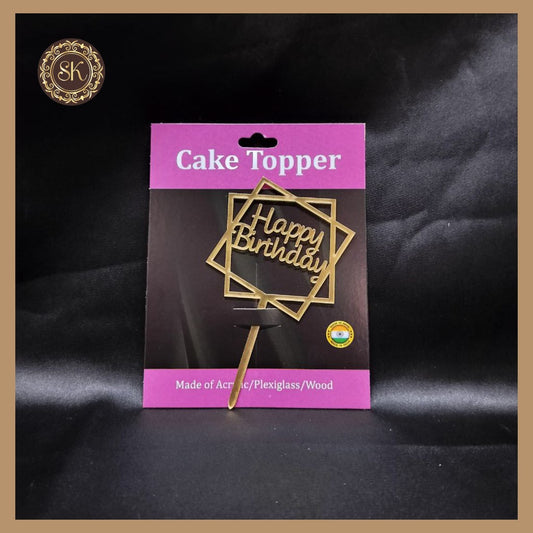 Happy Birthday Cake Topper | Acrylic Cake Topper | Cake Topper 4 inch | Pack of 1 - Golden Colour (T.No.002) Sweetkraft | Baking supplies