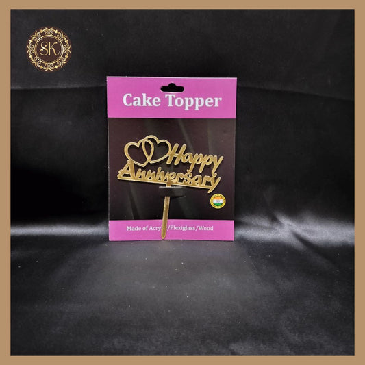 Happy Anniversary Cake Topper | Acrylic Cake Topper | Cake Topper 4 inch | Pack of 1 - Golden Colour (T.No.009) Sweetkraft | Baking supplies