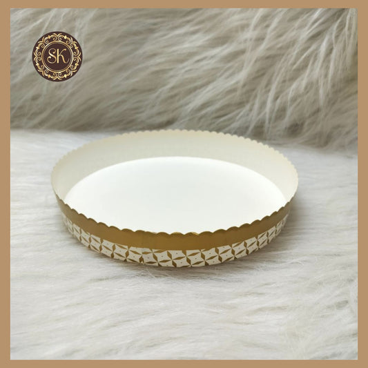 Printed Direct bakeable Mould | Bake and Serve | Plum Cake Mould | Round Shape | White -19cm x 3cm